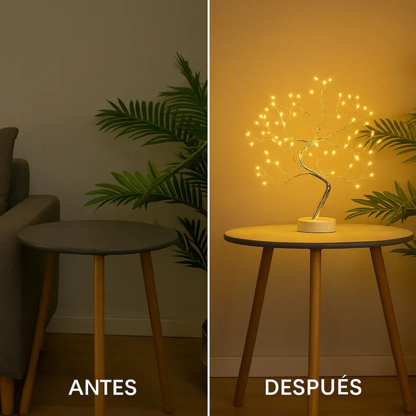 Lampara De Mesa Luz Led Fria Y Calida Arbol Bonsai 50cm Blanco