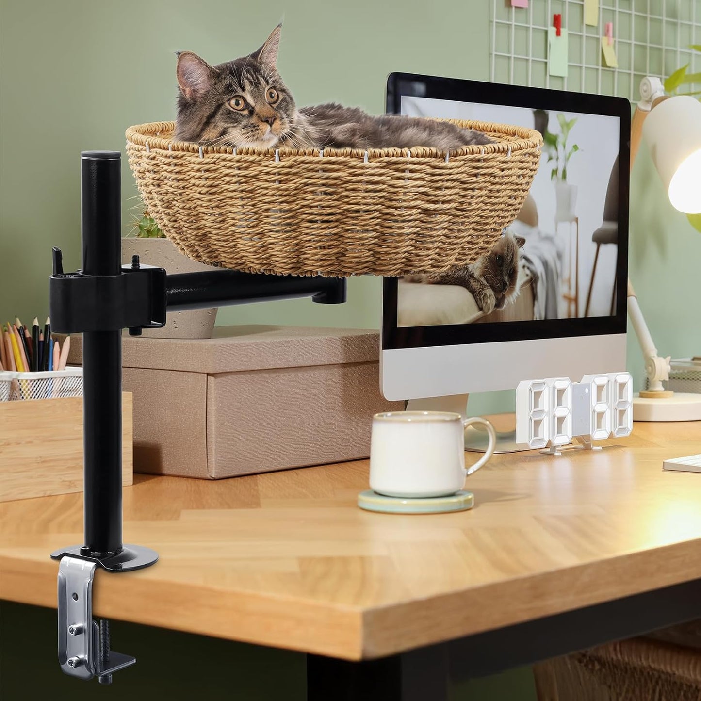 Cama Para Gato Ajustable Para Mesa Con Soporte Flexible Negro Canasto