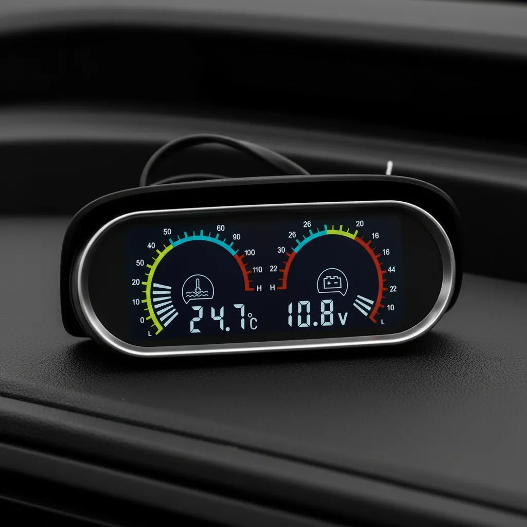 Reloj Temperatura De Motor Y Voltaje 2en1 Con Alarma Sonora
