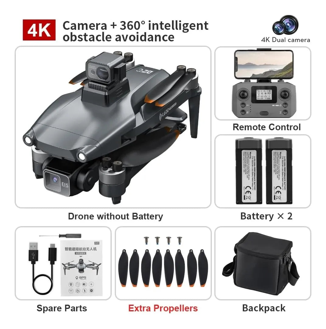 Drone L600 Gps Profesional Con Cámara 4k Y Retorno Auto Negro