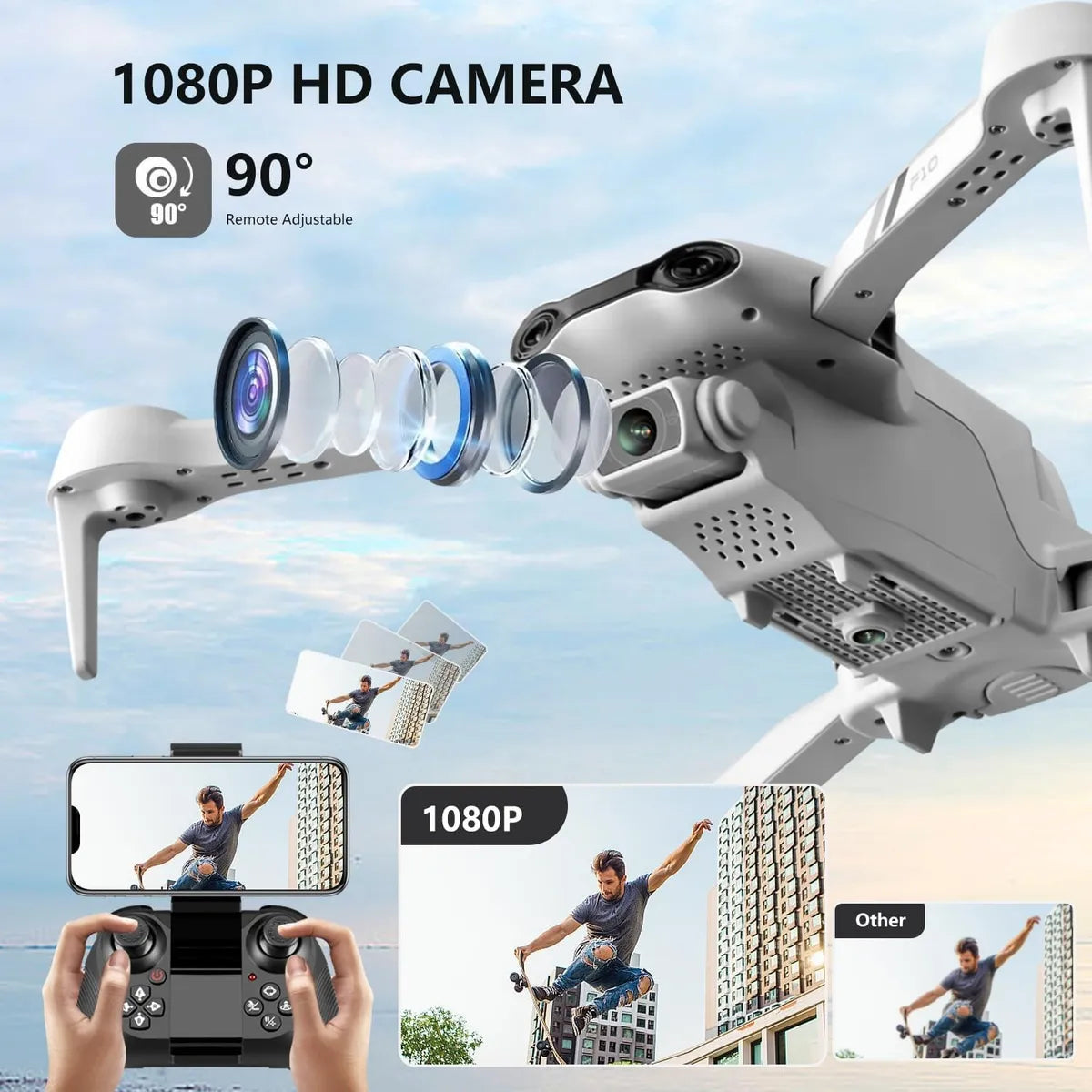 Drone F10 Con Gps Cámara Hd Estabilizador Y Retorno Auto Blanco