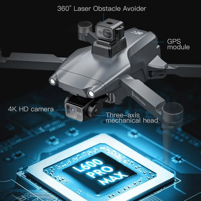 Drone L600 Gps Profesional Con Cámara 4k Y Retorno Auto Negro