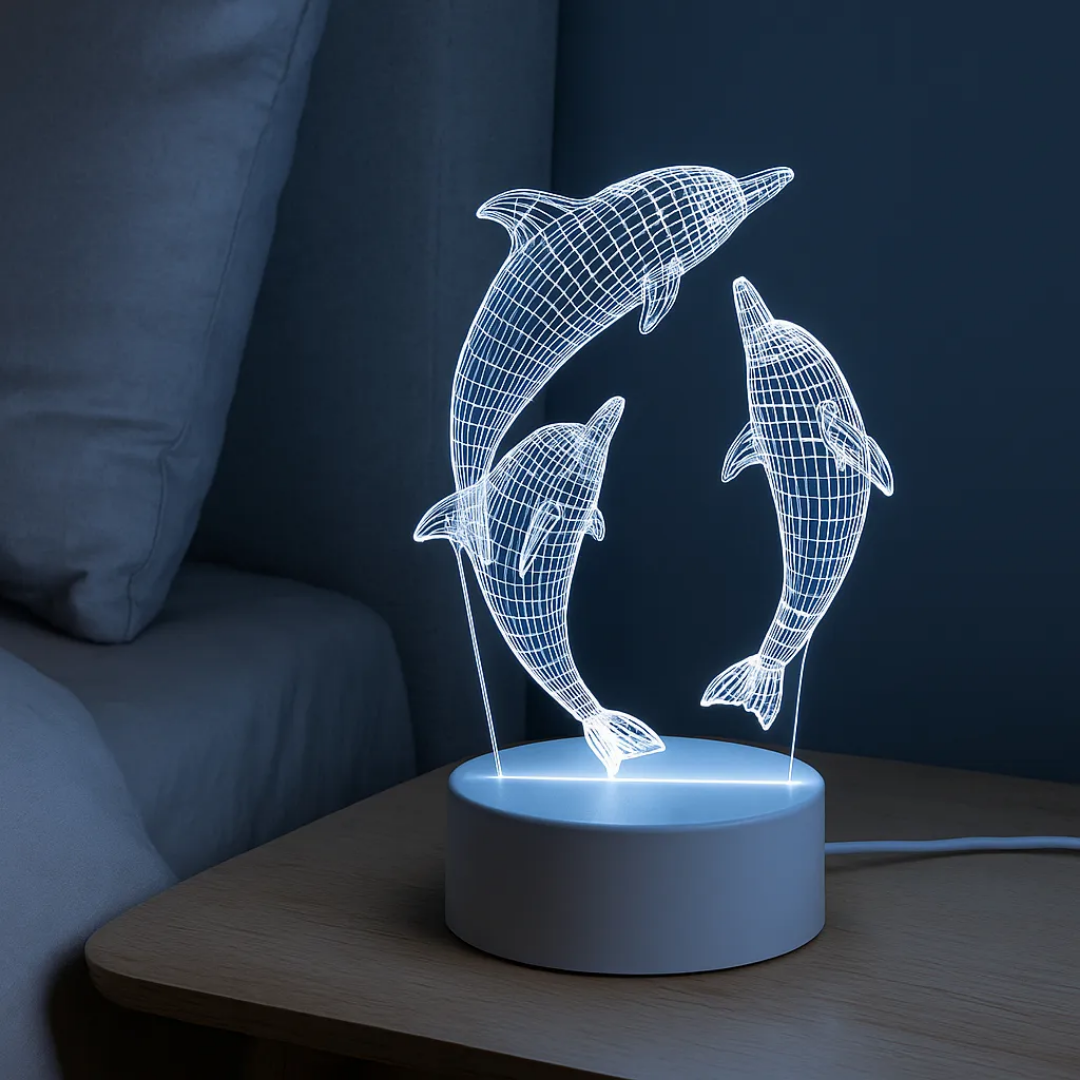 Lampara De Mesa Luz Led Usb 3d Luz Fría Caliente Delfines Blanco Blanco