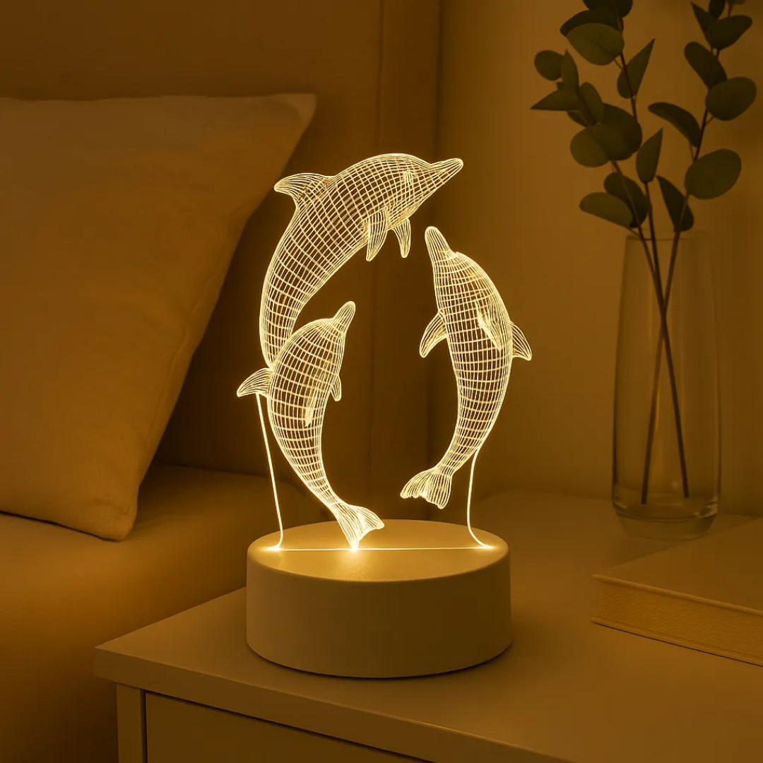 Lampara De Mesa Luz Led Usb 3d Luz Fría Caliente Delfines Blanco Blanco