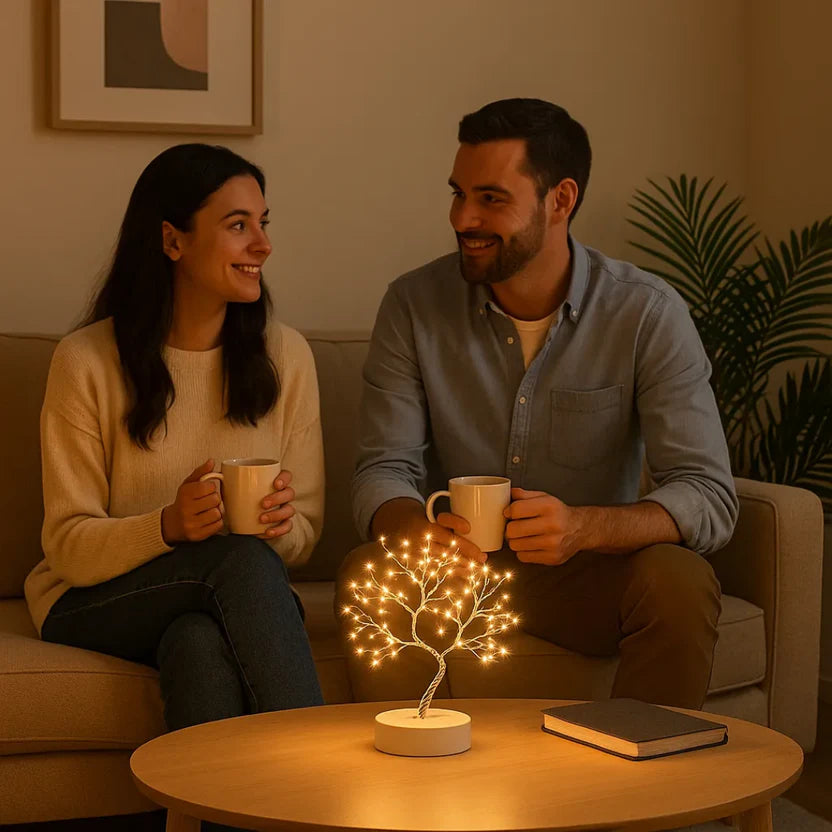Lampara De Mesa Luz Led Fria Y Calida Arbol Bonsai 50cm Blanco