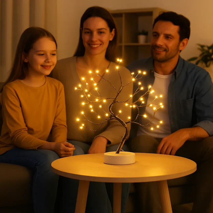 Lampara De Mesa Luz Led Fria Y Calida Arbol Bonsai 50cm Blanco