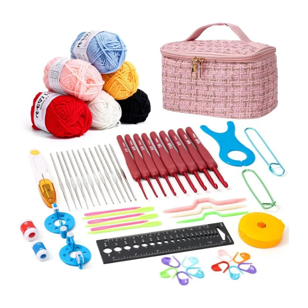 “Kit de Crochet Completo con Lanas, Accesorios y Bolso – Ideal para Principiantes y Regalo