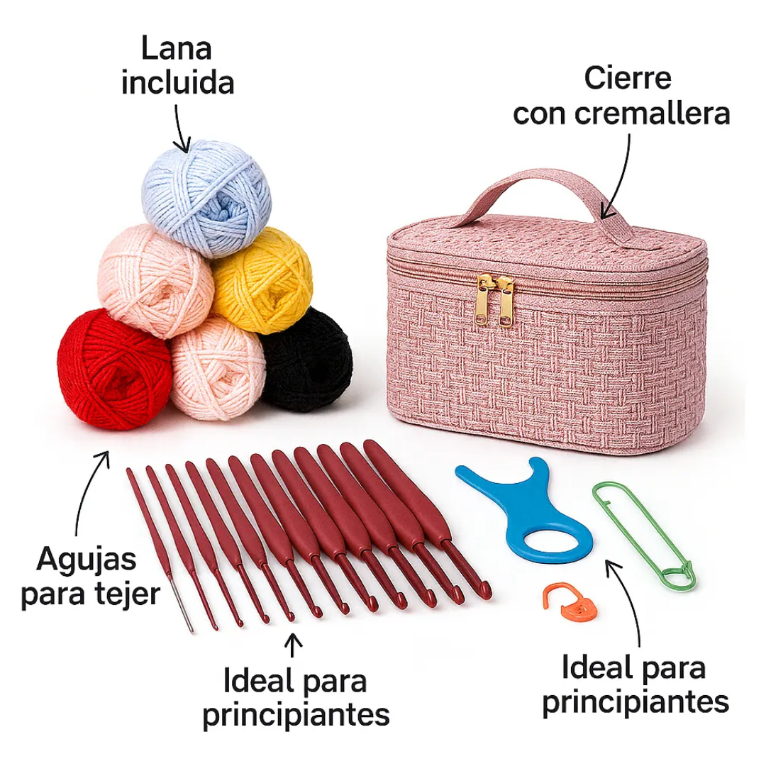 “Kit de Crochet Completo con Lanas, Accesorios y Bolso – Ideal para Principiantes y Regalo