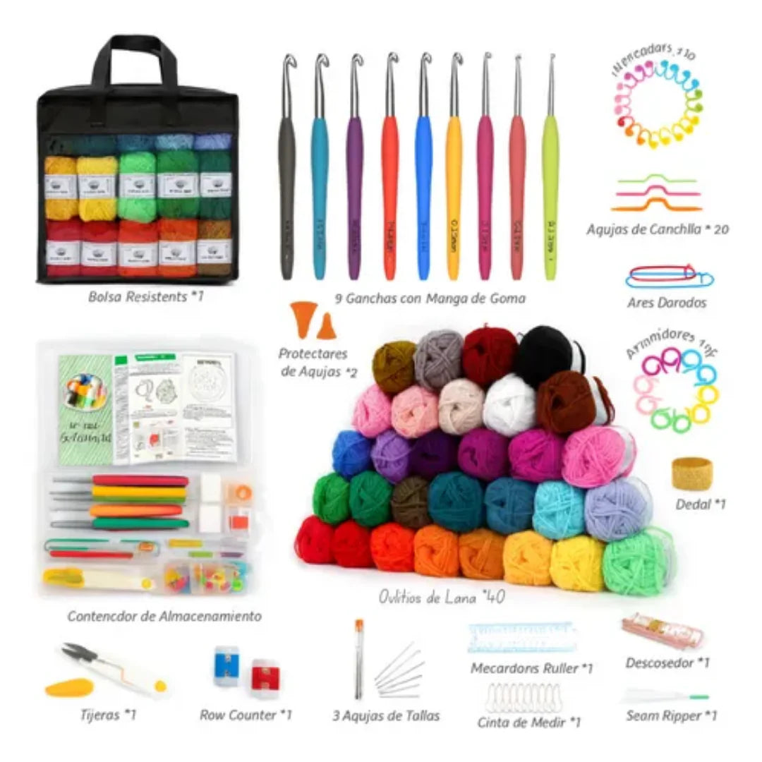 Set De Crochet/ Tejer 40 Ovillos Con Bolso De Regalo