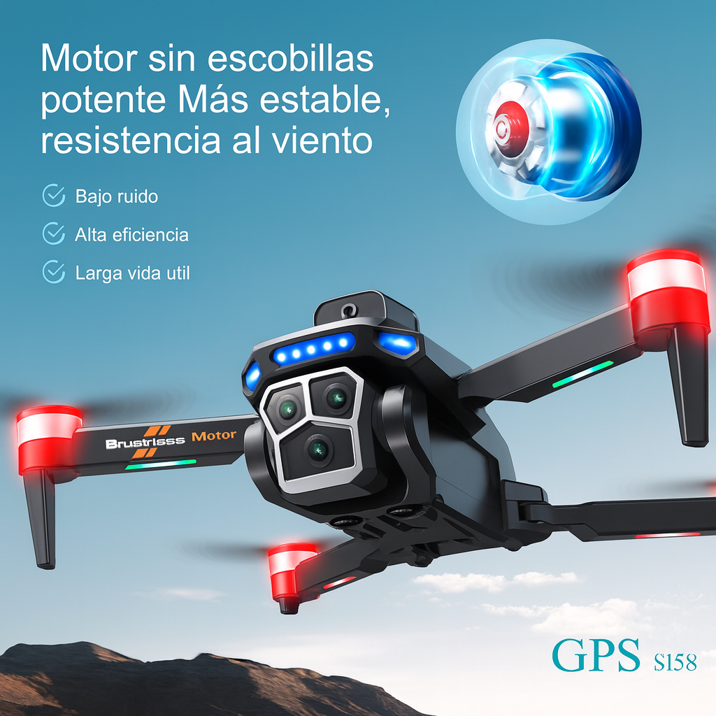 Drone Triple Camara Profesional Hd 2 Baterias Gps Evita Obst Negro s158