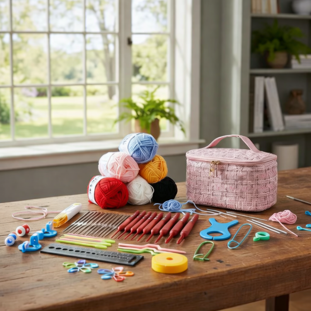 “Kit de Crochet Completo con Lanas, Accesorios y Bolso – Ideal para Principiantes y Regalo