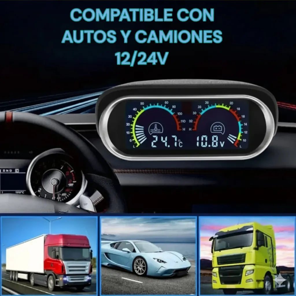 Reloj Temperatura De Motor Y Voltaje 2en1 Con Alarma Sonora