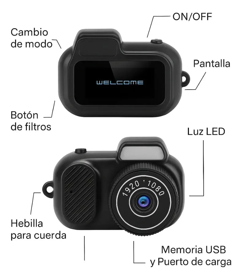 Mini Cámara Digital Portatil Con Llavero Full Hd Fotos Video