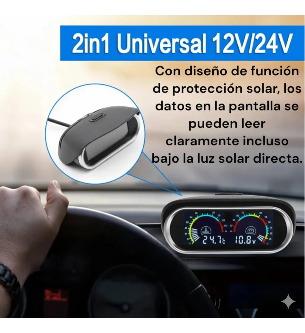Reloj Temperatura De Motor Y Voltaje 2en1 Con Alarma Sonora