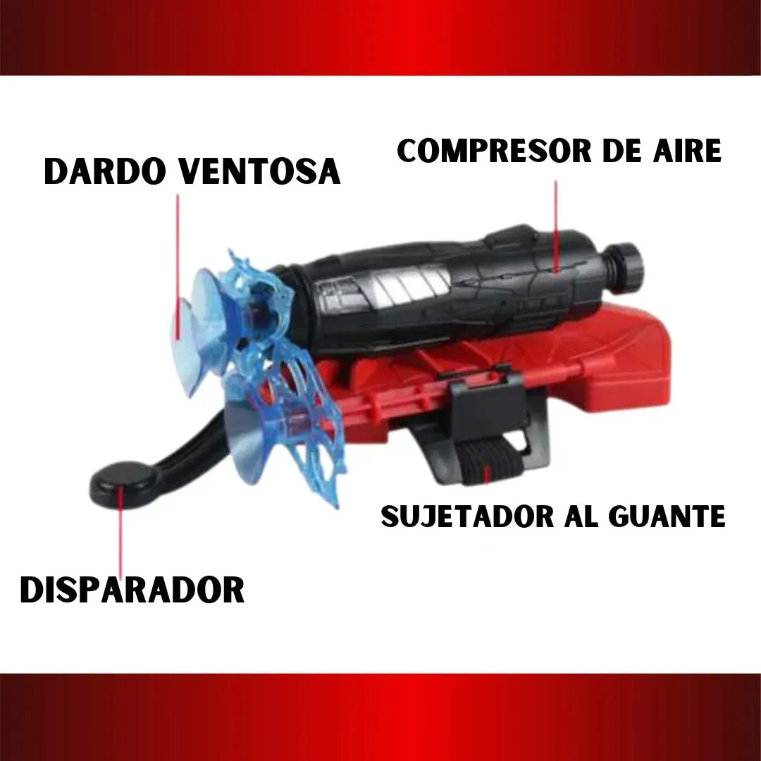 Lanzador Manual Con Guante Infantil Temático Superhéroe Rojo Y Azul