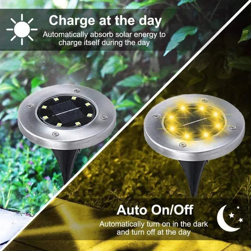Foco Luz Solar Para Jardin Piso Embutir A Bateria 8 Led x8