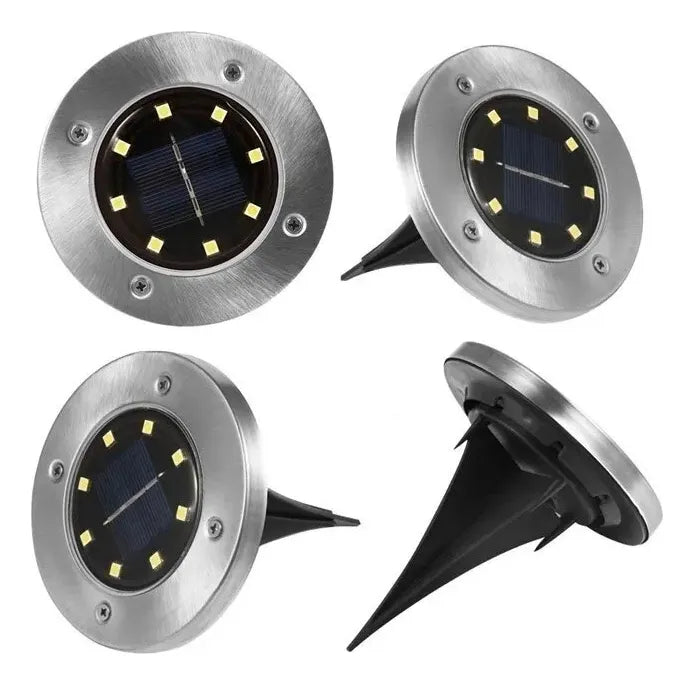 Foco Luz Solar Para Jardin Piso Embutir A Bateria 8 Led x8
