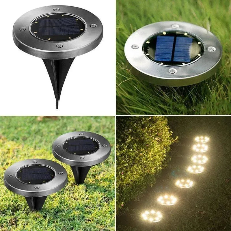 Foco Luz Solar Para Jardin Piso Embutir A Bateria 8 Led x8