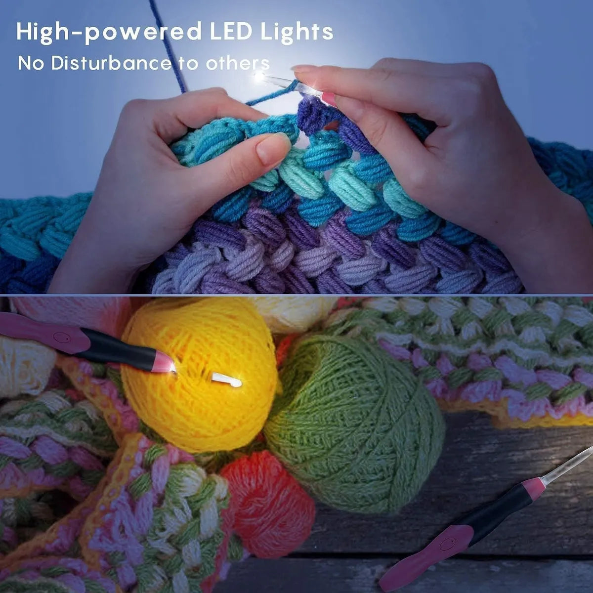 Set Crochet Luz Led Con Carga Usb 12 En 1