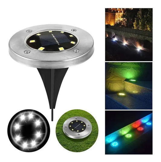 Foco Luz Solar Para Jardin Piso Embutir A Bateria 8 Led x8