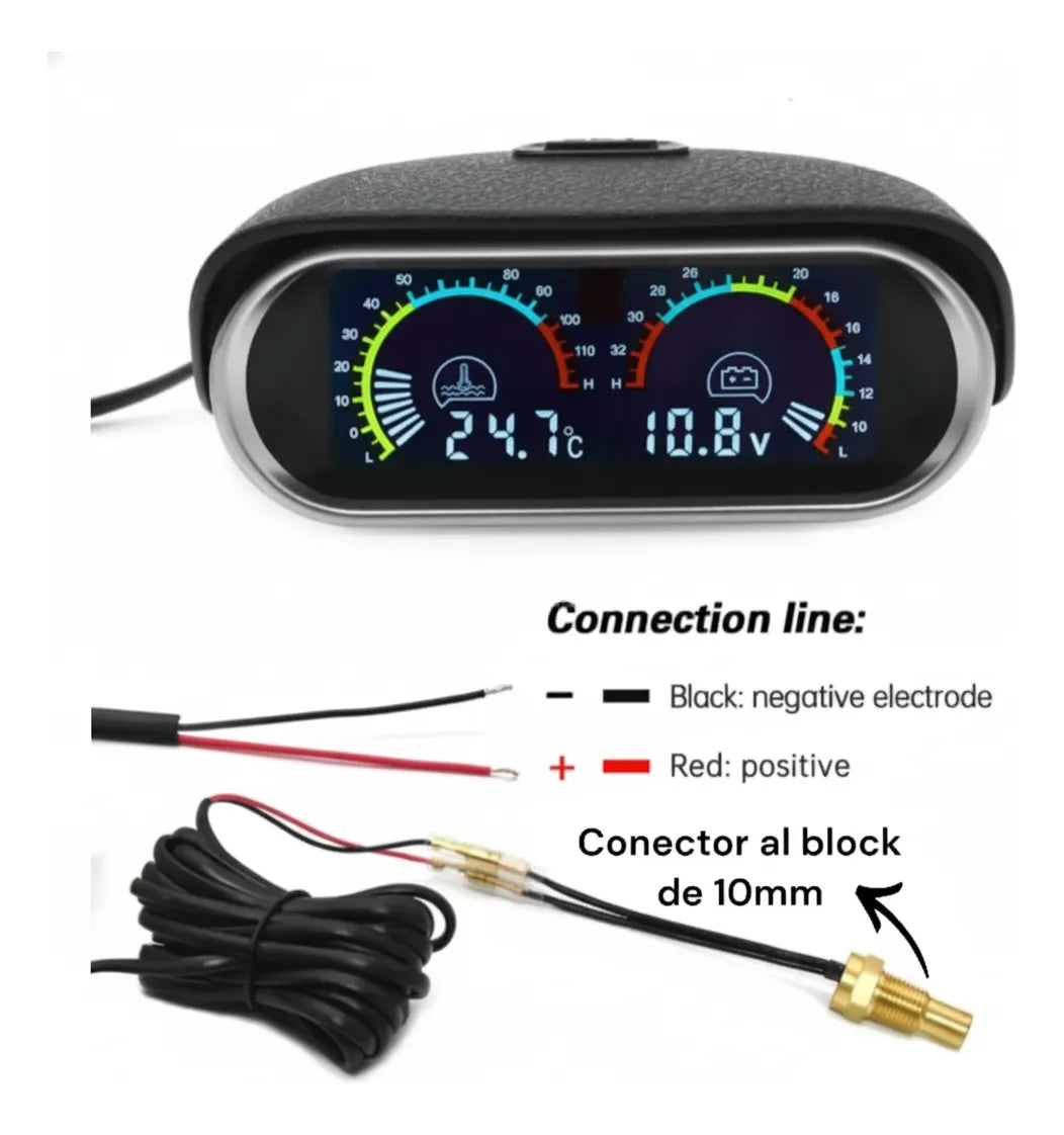 Reloj Temperatura De Motor Y Voltaje 2en1 Con Alarma Sonora