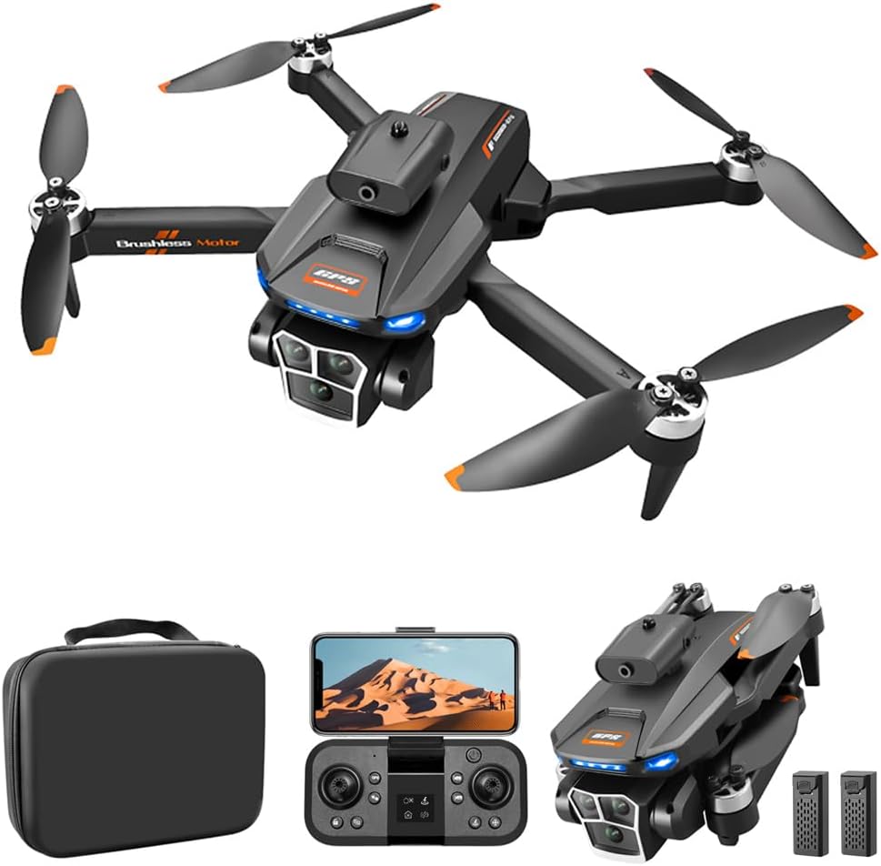 Drone Triple Camara Profesional Hd 2 Baterias Gps Evita Obst Negro s158